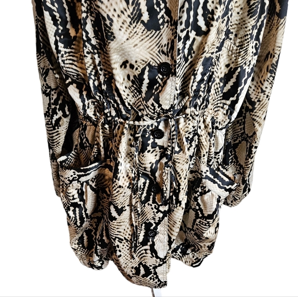 Ellen Tracy Anima Print Lightweight Jacket Sz L Roll-Tab Sleeve Cinch Waist Coat - Picture 4 of 15